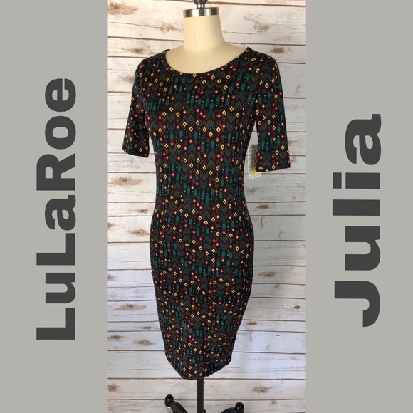 LuLaRoe Black & Green Aztec Print Julia Dress - Picture 1 of 5